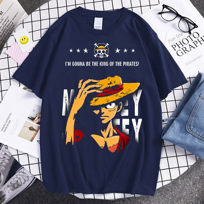Japanese anime pirate king Luffy pure cotton print cool short sleeves