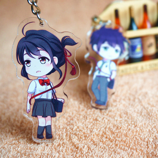 1 Pcs lovely Japan Anime keychain your name Cartoon character Fashion couple Acrylic keychain figure toys Boy Girl Gift