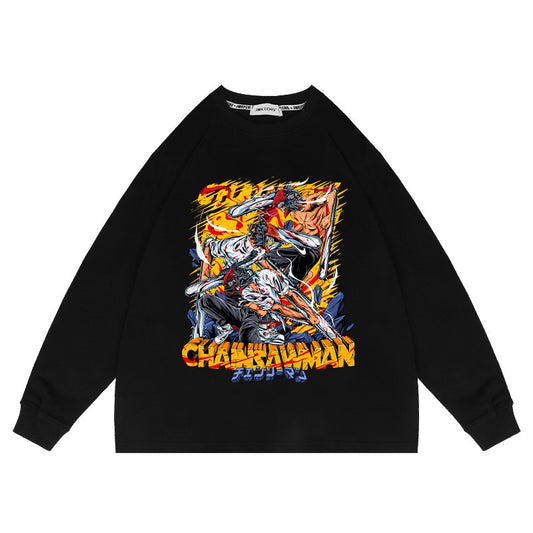 Chainsaw Man Anime Washed Old Sweater Electric Oversize Magima American High Street Cartoon Top