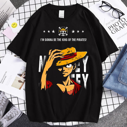 Japanese anime pirate king Luffy pure cotton print cool short sleeves