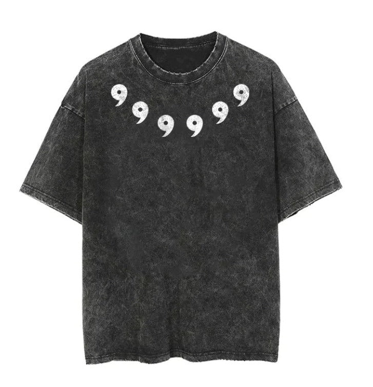 New washed retro cotton cartoon anime print street retro t-shirt casual top