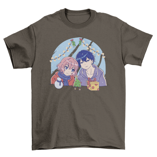 Anime christmas couple t-shirt